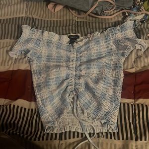 Light blue and white plaid crop top